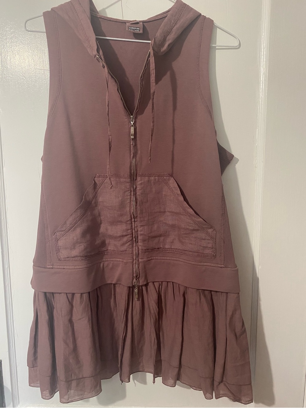 European Culture Mauve Sleeveless Hooded Zip Dress